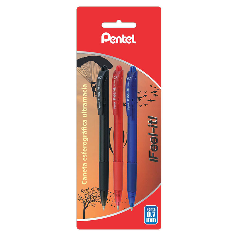 Caneta esferográfica Feel-It 0.7 AZ/PT/VM com 3 unidades SM/BX487 Pentel - Stationery