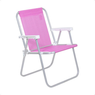 Cadeira de Praia Alta Lazy em Alumínio Rosa Suporta até 110kgs Bel - 023510 em Oferta na Shopee