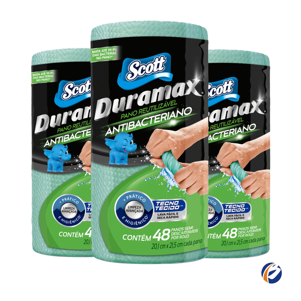 Kit com 3 Panos Duramax Scott Antibacteriano - Multiuso reutilizável