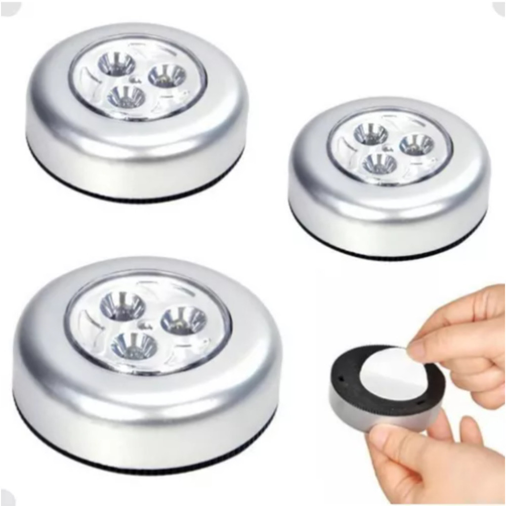 Kit 4 Mini Lanterna Lâmpada Auto Adesiva Decorativa Á Pilha 1 Toque 3 Leds 5cm