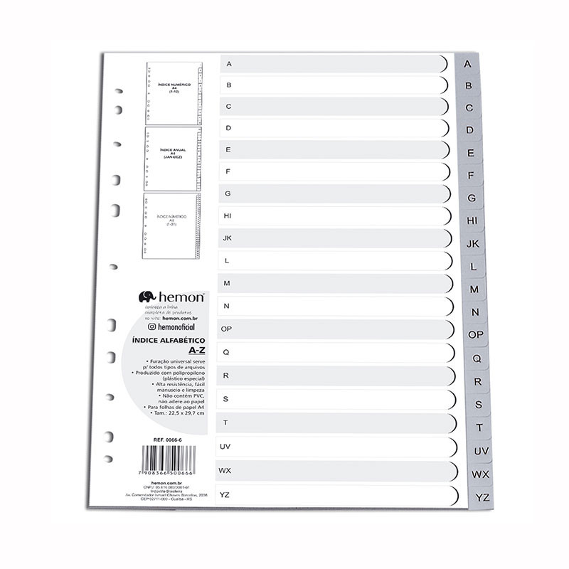 Índice alfabético A4 A/Z 1721 Cinza Chies - Stationery