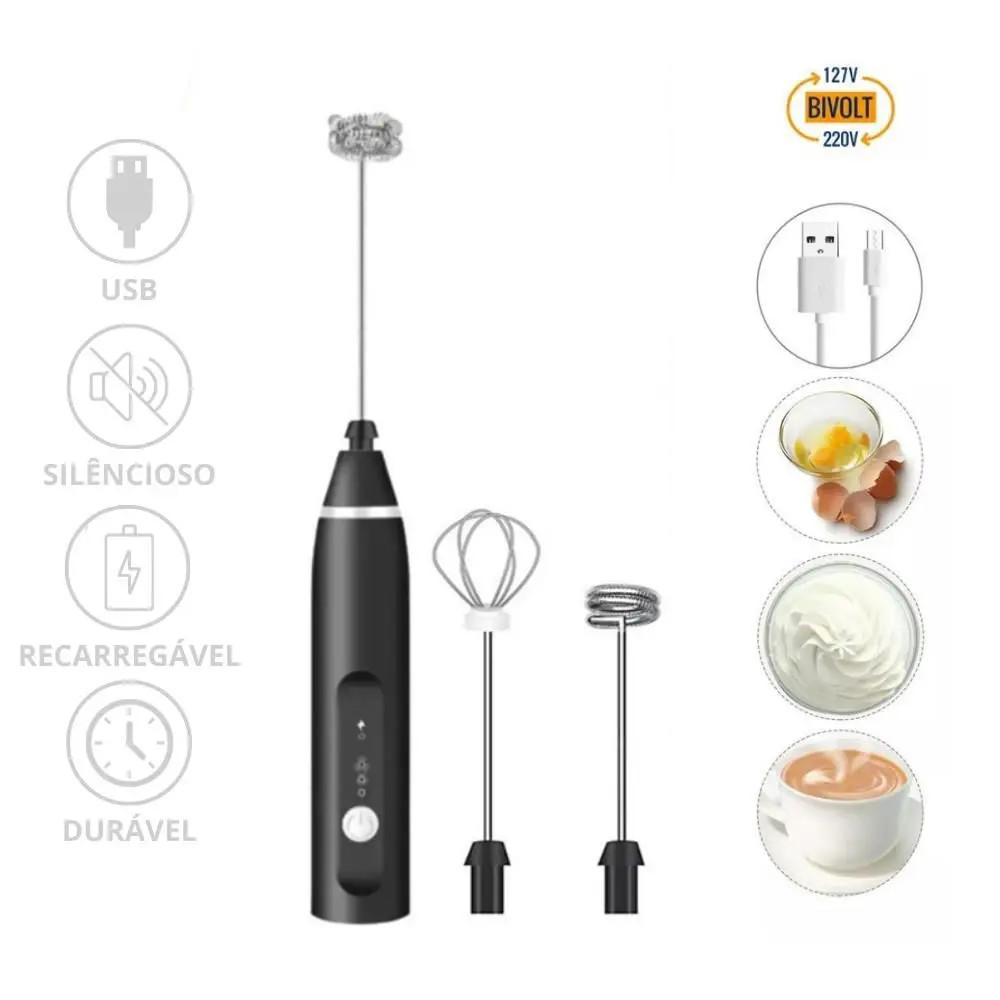 Mini Mixer Portátil  2 em 1 - 3 Velocidades Misturador de Bebidas Batedor Espumador de Leite USB Recarregável Cozinha em Oferta na Shopee
