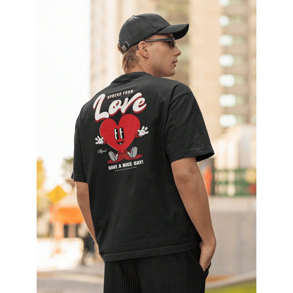 Camisa Camiseta Oversized Gola Alta Streetwear Masculino e Feminino 100% Algodão Preto e Off Whte Estampado - LOVE