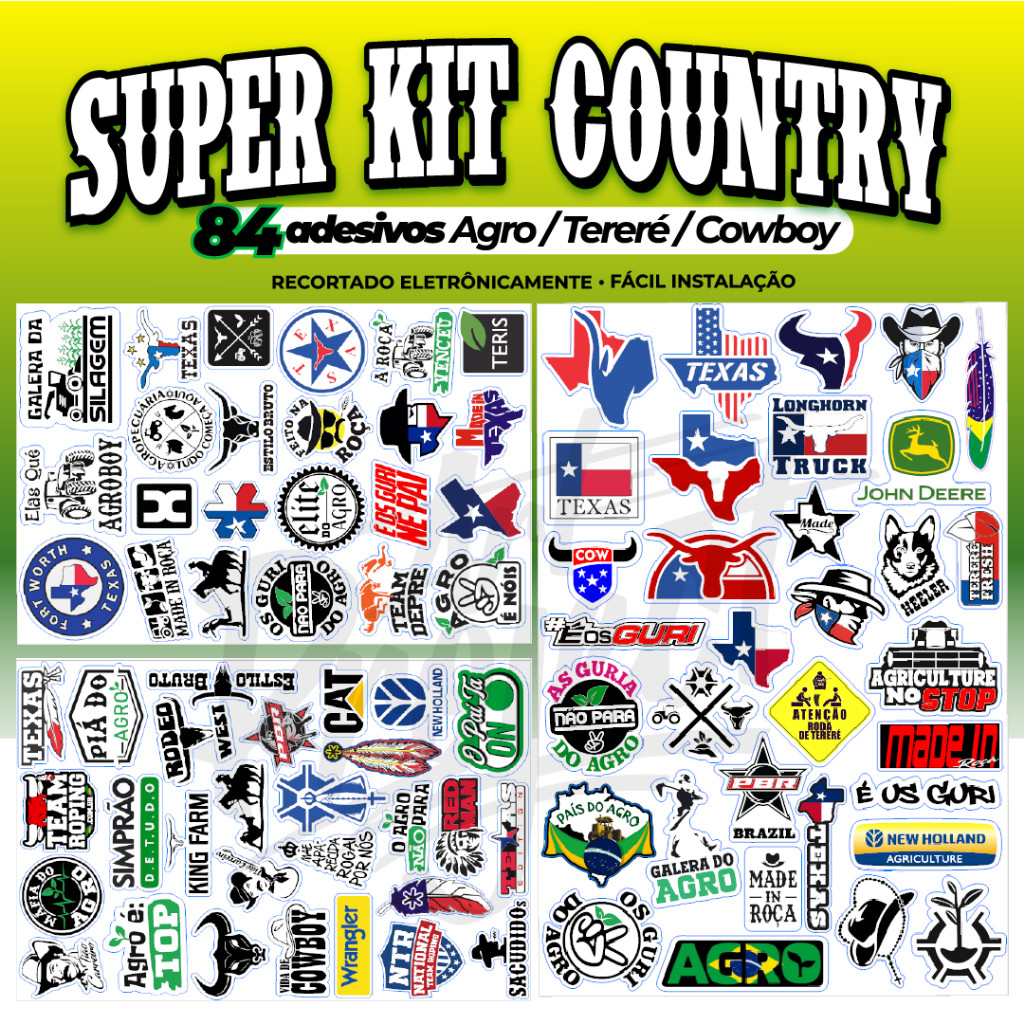 Super Kit Adesivos Country + De 80 Unidades Para Garrafas Copos Terere Agro Texas Cowboy