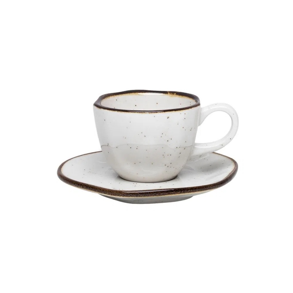 1 Xícara Café Premium 75ml com Pires Ryo Maresia Porcelana Oxford Areia Ideal Cafézinho Elegante