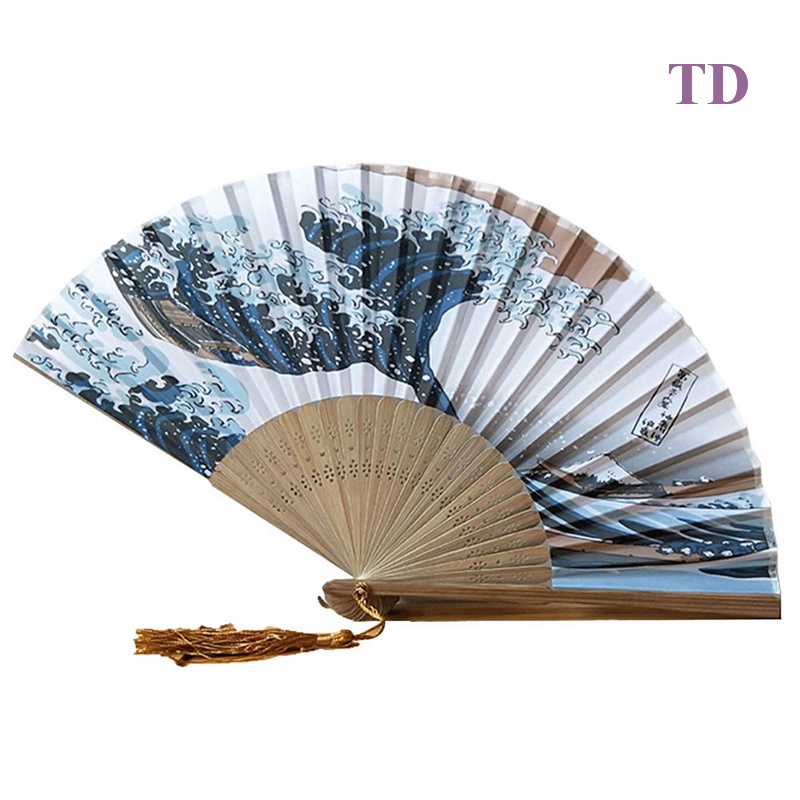 TD Estilo Chinês Vintage Bambu Dobrável À Mão Ventilador De Flores Dança Chinesa De Bolso