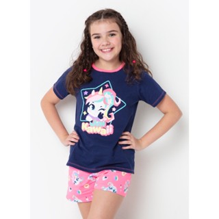 Pijama Manga Curta Algodão Menina Teen Unicórnio Kawaii - Puket