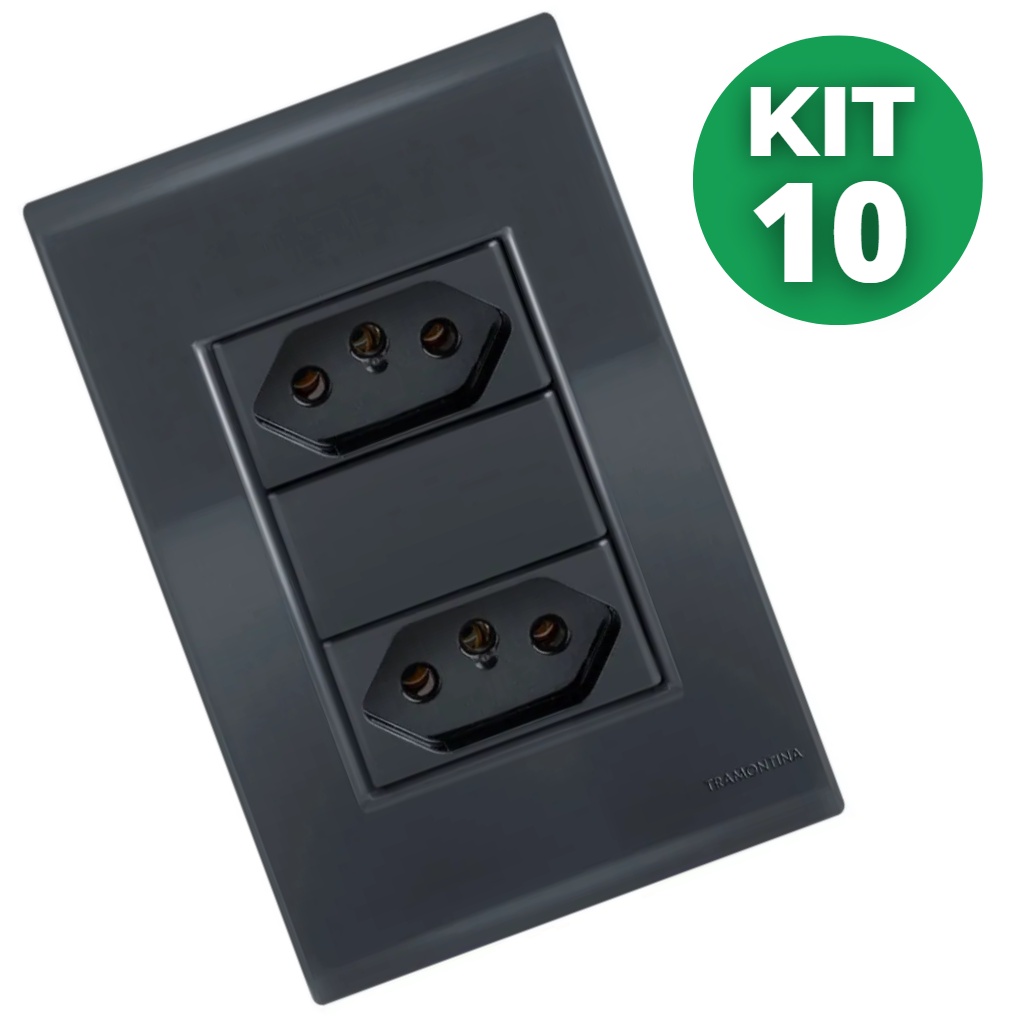 Kit 10 Conjunto Tomada dupla 20A- Tramontina Liz Grafite em Oferta na Shopee
