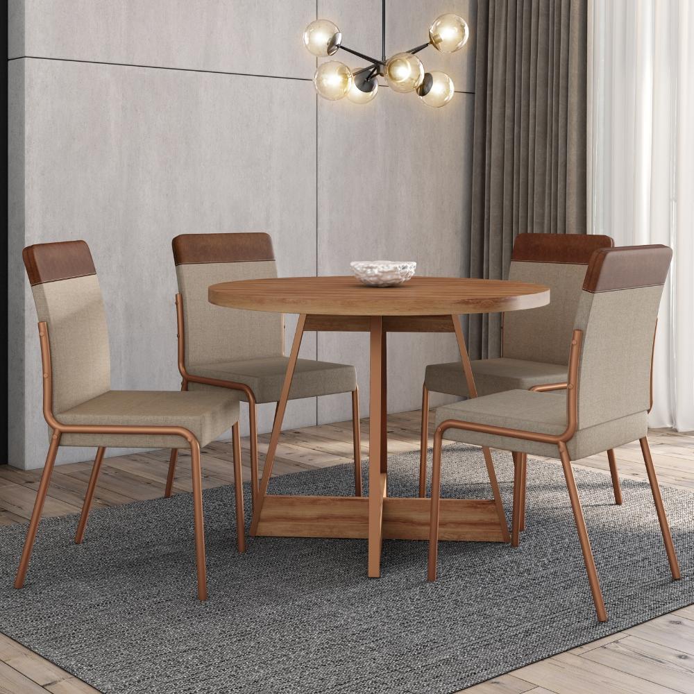 Conjunto Sala de Jantar Déli 4 Cadeiras Carraro Areia/Rose/Nogal em Oferta na Shopee