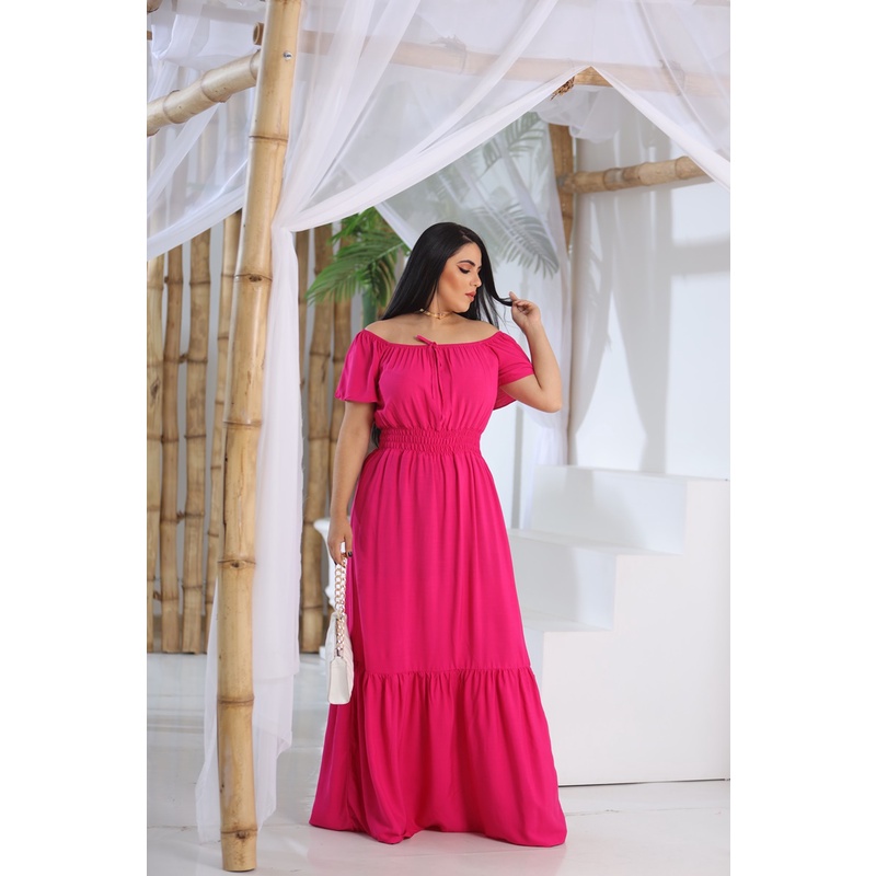 Vestido Longo feminina Viscolinho Ciganinha Casual Manga curta Tendência Moda Evangélica