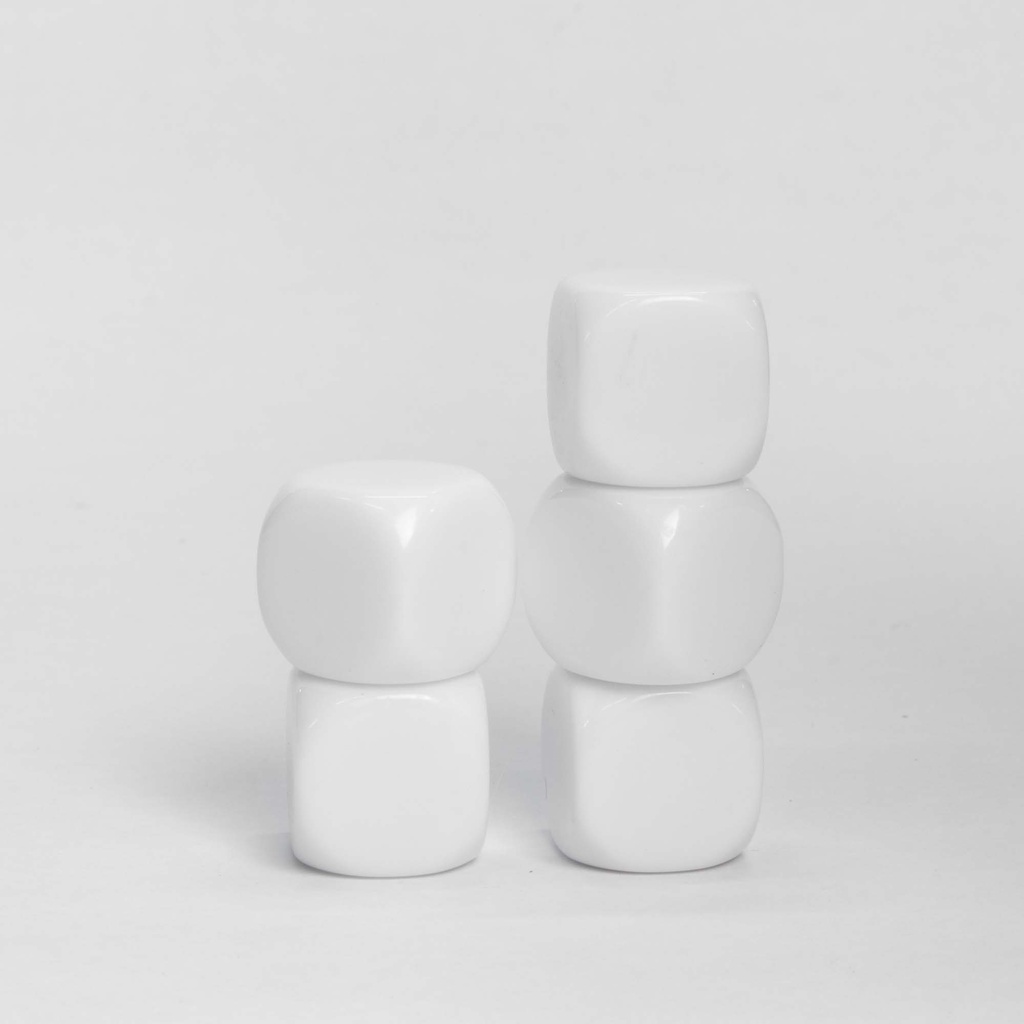 Dados de RPG - Conjunto com cinco D6 Dados Opacos 16mm - White Blank - Mercado RPG
