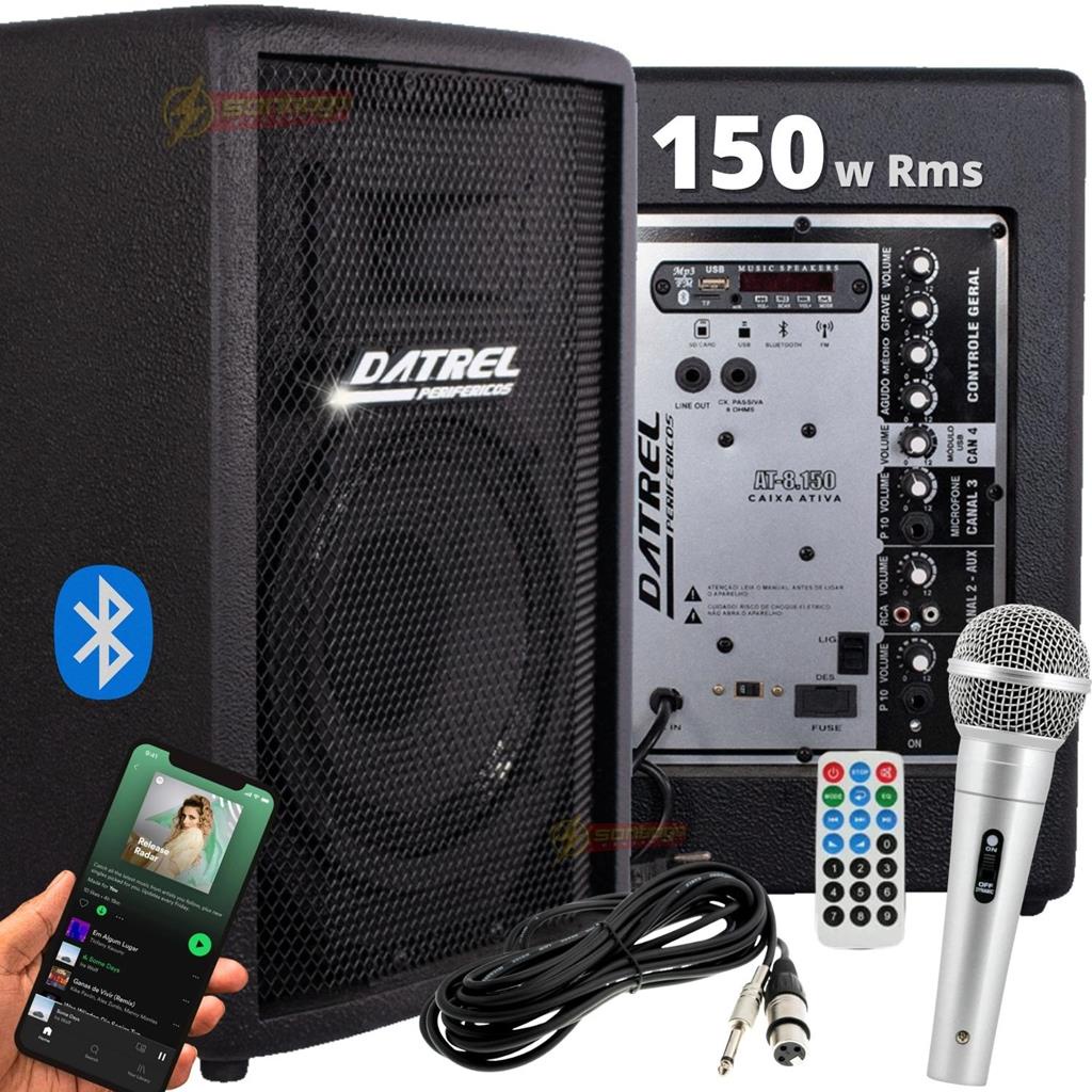 Caixa de Som 150w Rms Ativa Bluetooth Amplificada Acustica igreja Banda Profissional + microfone