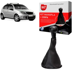 Manopla + Coifa Citroen C3 Ano 2004 Até 2012 Preto E Cromada