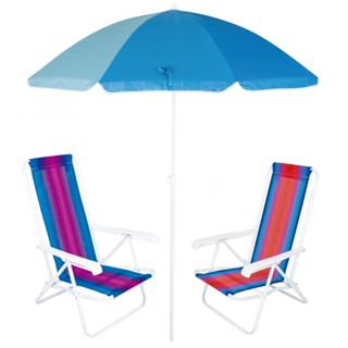 Kit 2 Unidades Cadeira de Praia 4 Posições + Guarda-sol Mor