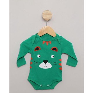 Body Bebê Manga Longa Estampa Leãozinho Verde