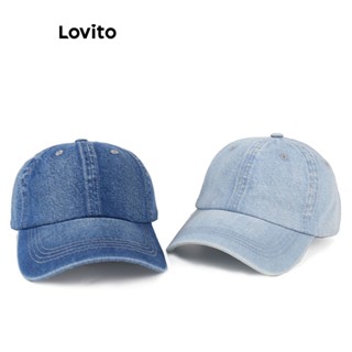 Lovito Casual Chapéu Feminino Liso Básico Lavado LFA02057 (Azul Claro/Azul Escuro)