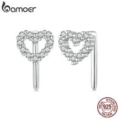 Brincos De Fita Bamoer 925 Sterling L Em Forma De Cavilha De Coração Jóias Para Mulheres