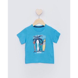 Camiseta Bebê Manga Curta Estampa Frontal Surf Azul