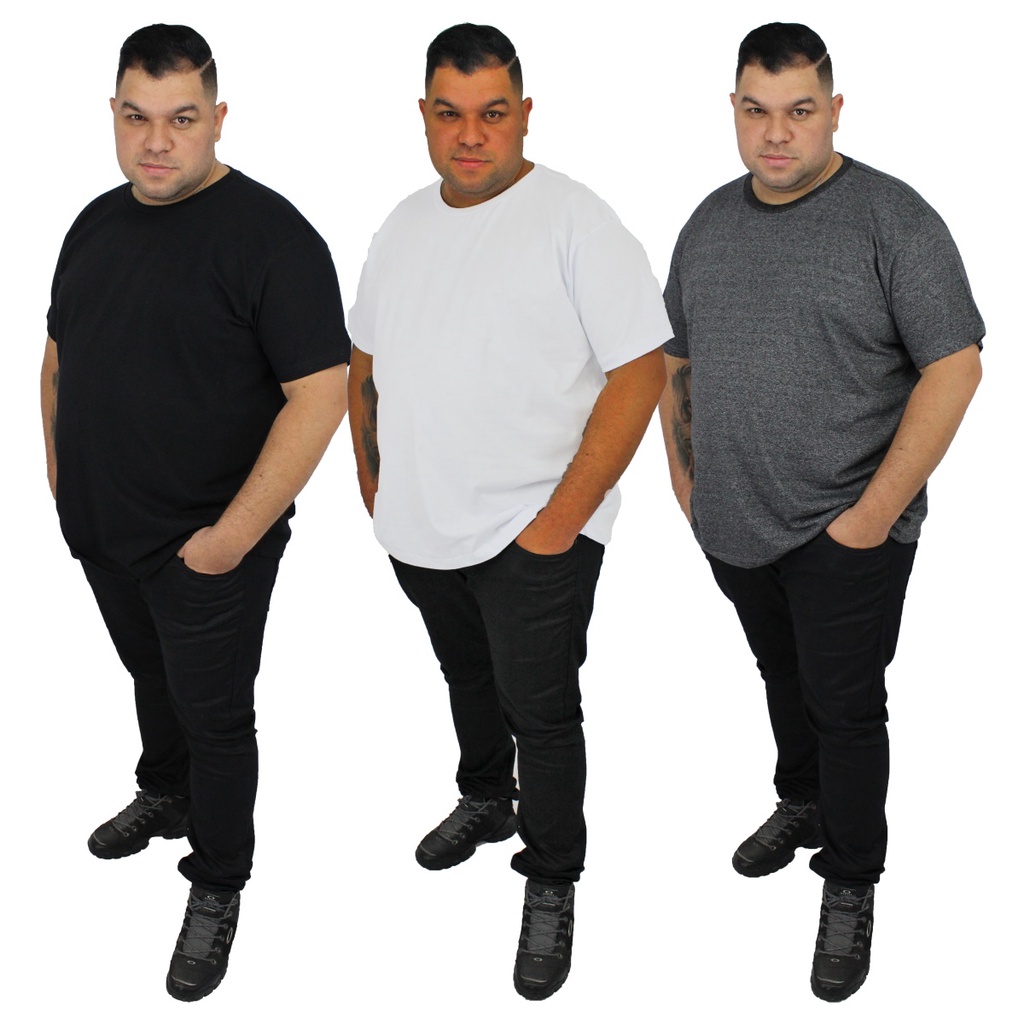 Kit 3 Camiseta Plus Size Masculina Algodão Básica Lisa Grande G1 G2 G3 G4 Academia Uniforme Dia-dia