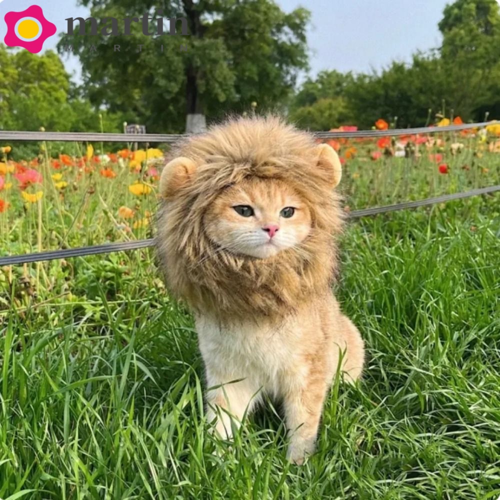 Chapéu De Leão Para Animais De Estimação MARTIN , Peruca Juba De Fibras Acrílicas Macias De Gato Respirável Roxo/Marrom