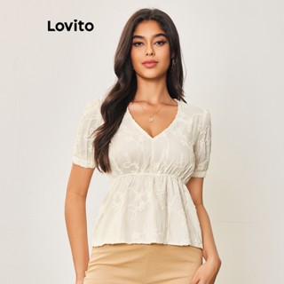 Lovito Blusa Casual Lisa com Bordado para Mulheres LBL05215 (Branco)
