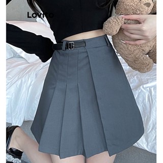 Lovito Saias Plissadas Lisas Casuais Para Mulheres LNE36243 (Cinza)
