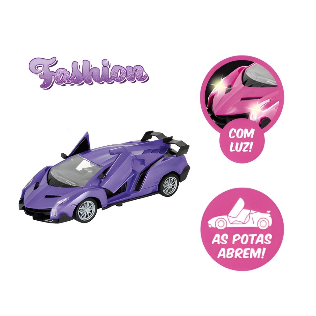 Carro Carrinho de Controle Remoto Fashion Abre as Portas - Roxo