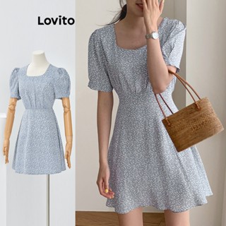 Lovito Casual Vestido Feminino Floral Plissado L71ED151 (Azul Claro)