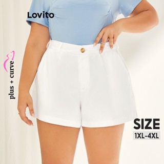 Lovito Shorts com Cintura Elástica e Zíper Lisa e Elegante Plus Size Curve para Mulheres L...