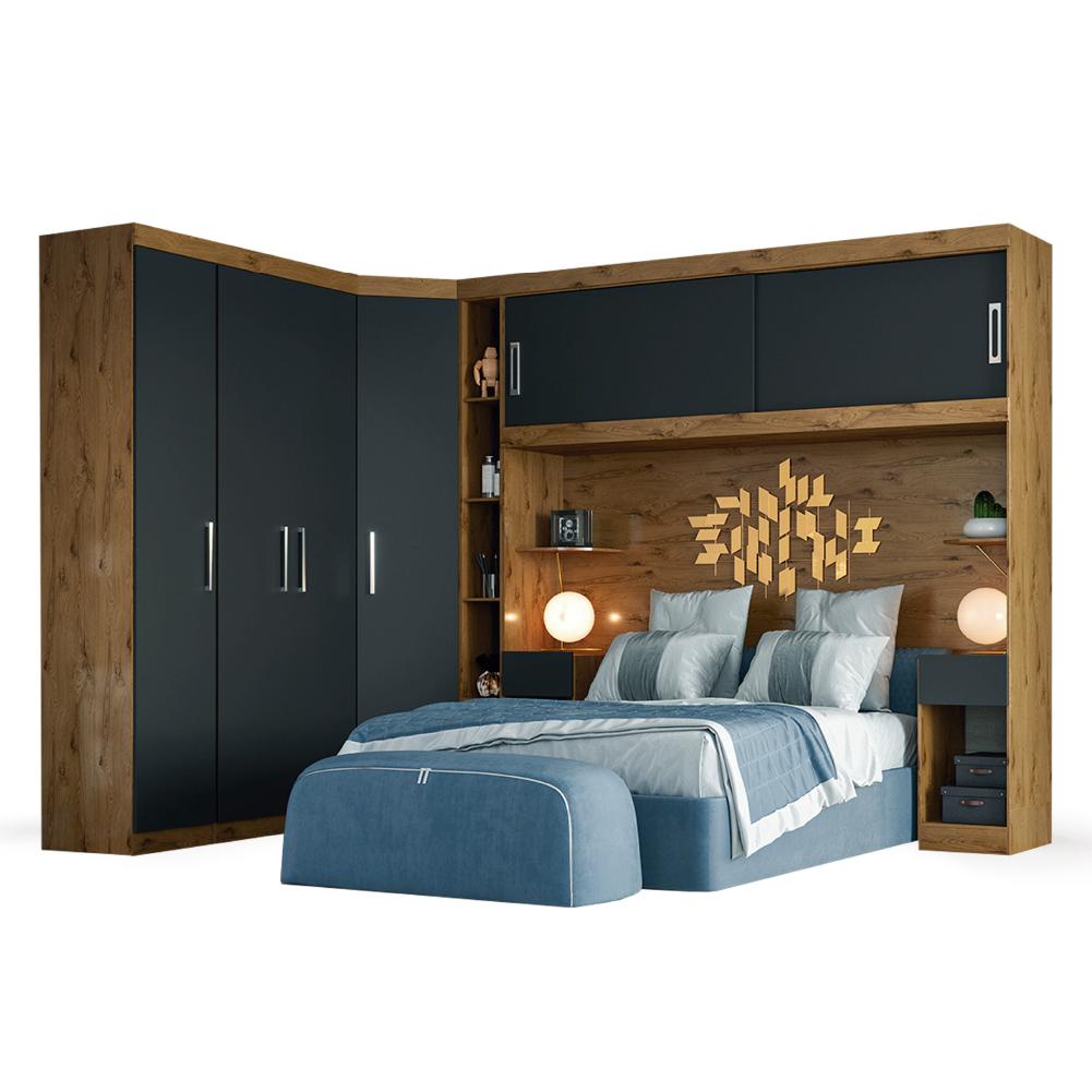 Guarda Roupas Modulado de Casal 1,38 com Cabeceira Genova Plus 6 Portas 4 gavetas Ypê / Grafite Batrol em Oferta na Shopee