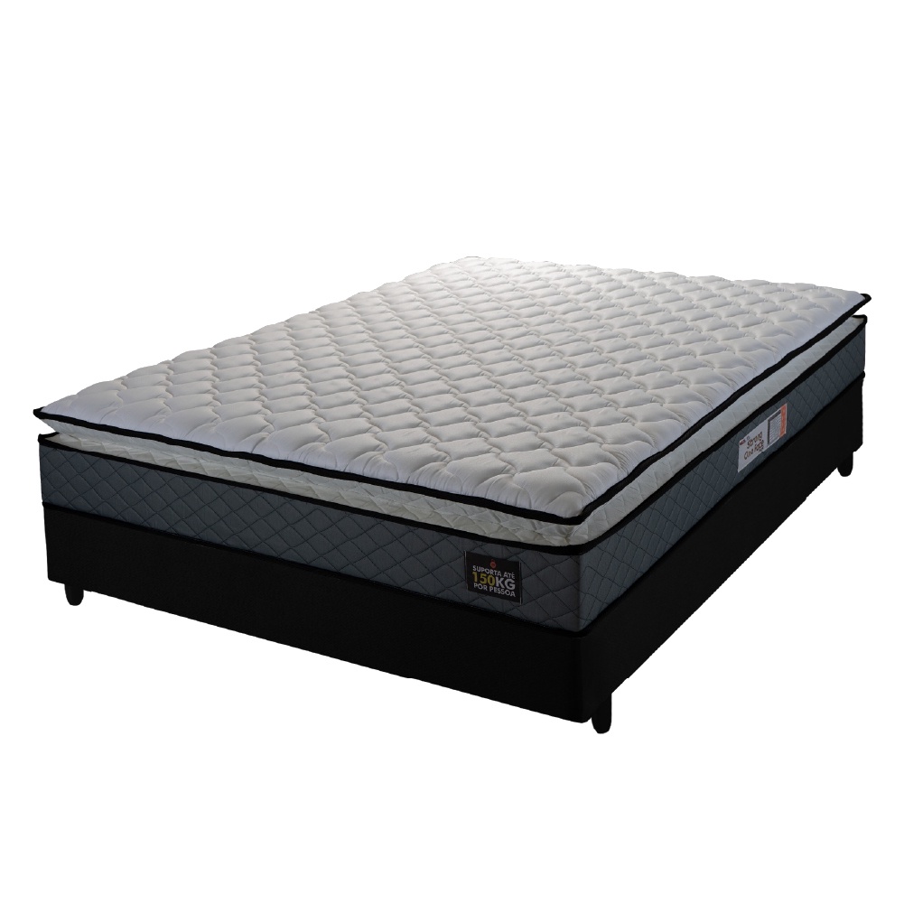Cama Box Casal Colchão Espuma D33 Pillow Top Millenium 138x188x57cm Cinza/Preto Hellen - Suporta até em Oferta na Shopee