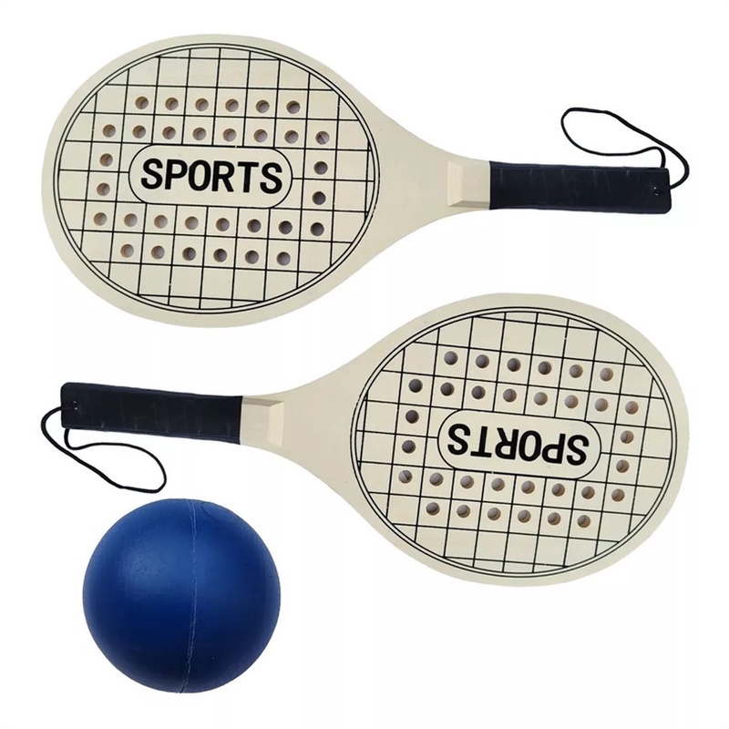 Kit Jogo Frescobol Tênis De Praia 2 Raquetes Madeira + Bola