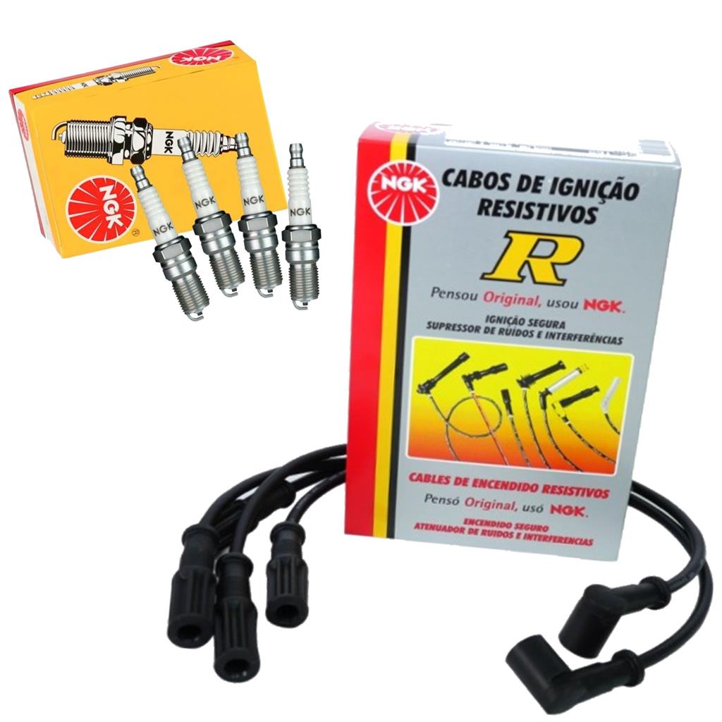 Jogo Cabos Ngk + Jogo Velas Fiat Uno 1.0 8v Fire Evo 2012/.. em Oferta na Shopee