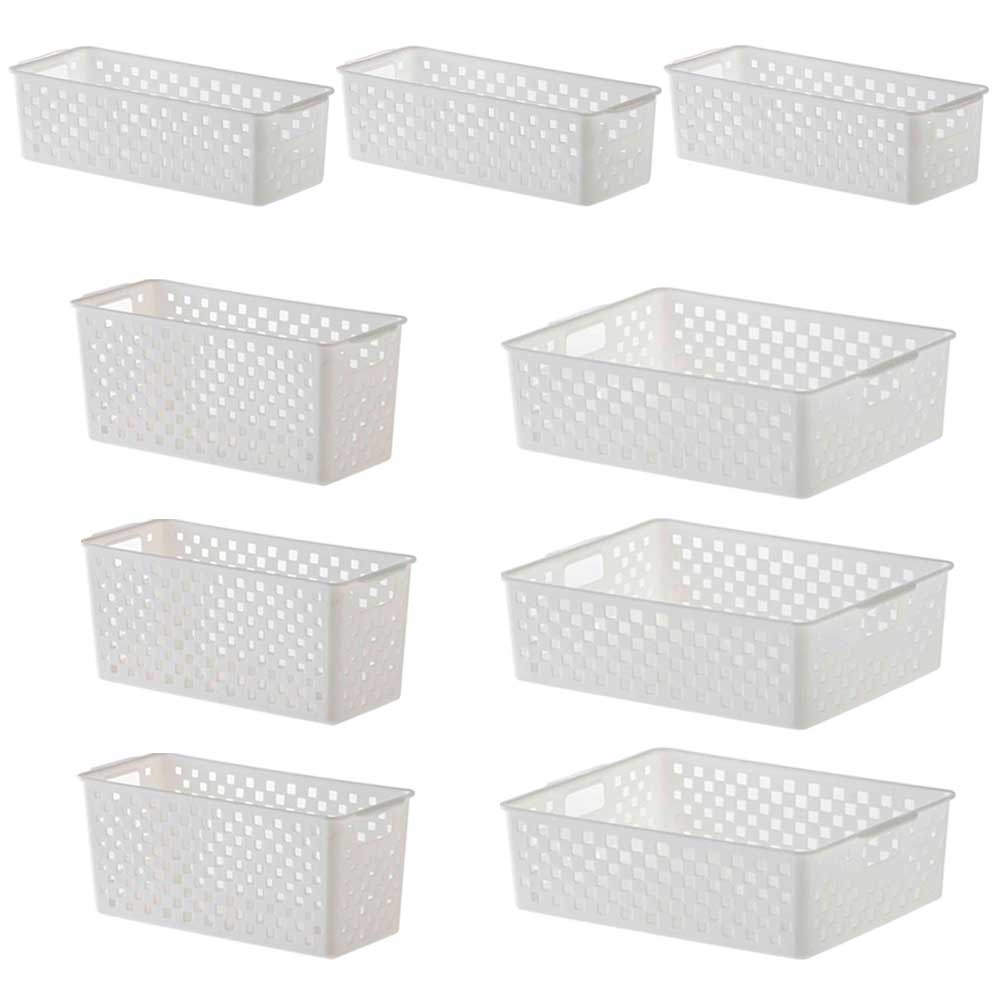 Kit 9 cestinhos organizador multiuso gaveta escritório quarto bebê guarda roupa closet banheiro lavanderia despensa armário cozinha alimento geladeira