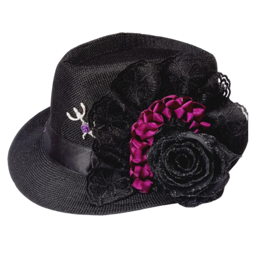 Chapeu Pomba Gira Preto com Roxo Maria Mulambo Fita bordada Umbanda Macumbis
