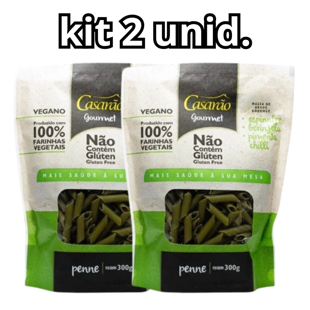 KIT 2 unid Macarrão Penne de Arroz com Espinafre, Berinjela e Pimenta Chilli 300g - Casarão