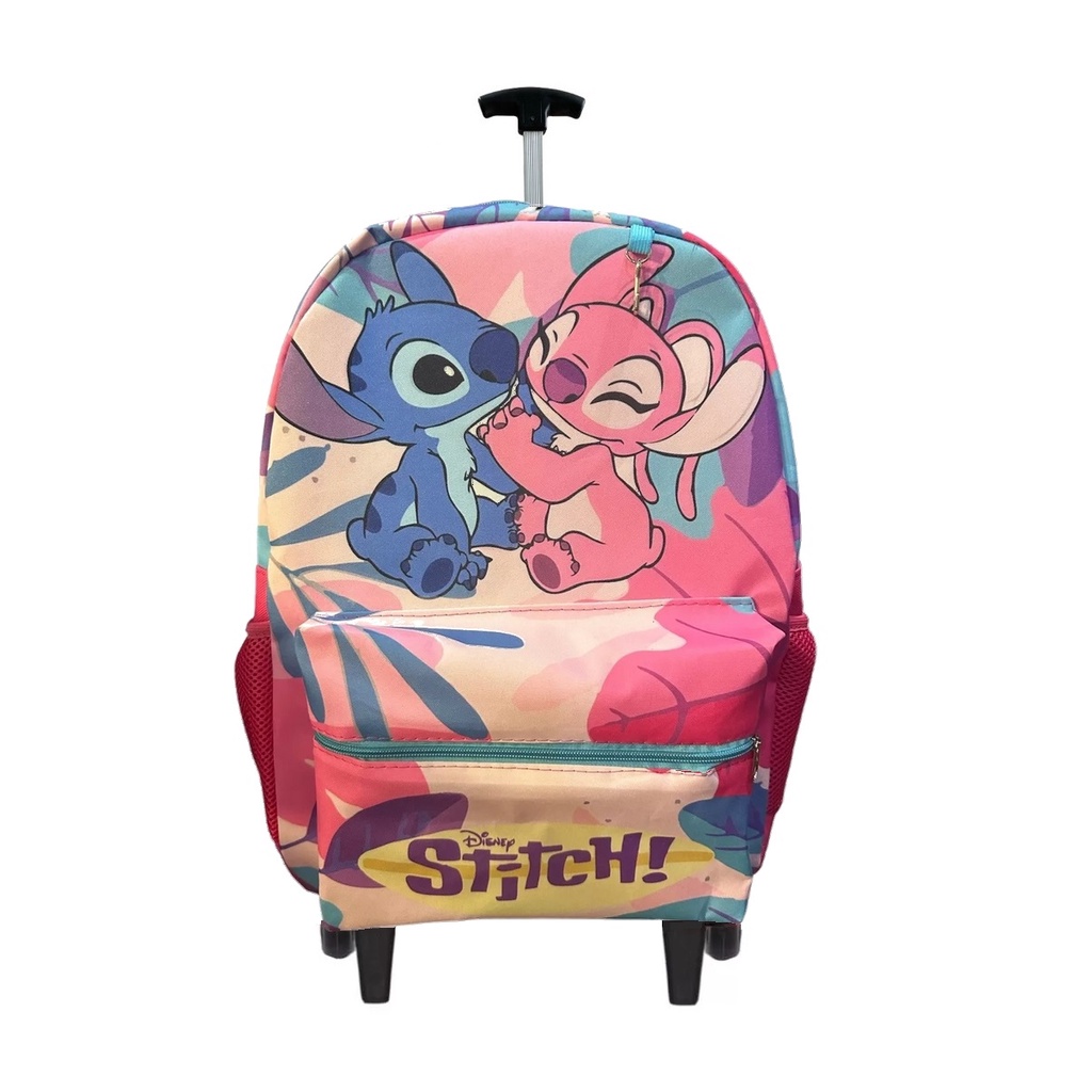 Mochila Stitch e Angel Escolar Infantil com Rodinhas em Oferta na Shopee