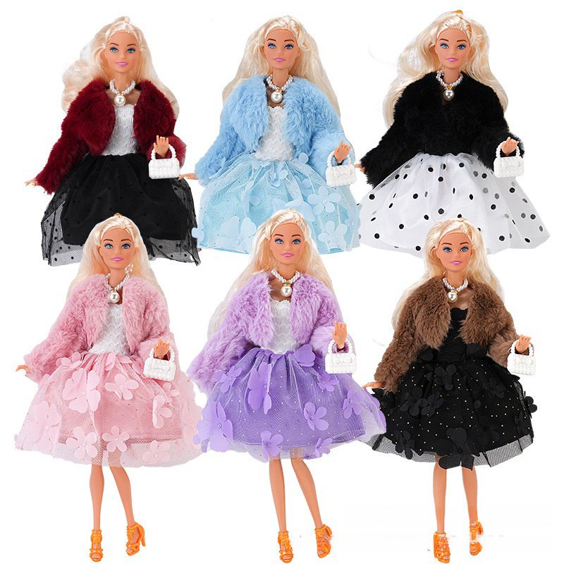 [DIY] estilo europeu e americano, 30 centímetros moda boneca saia de pele conjunto, brinquedo da menina