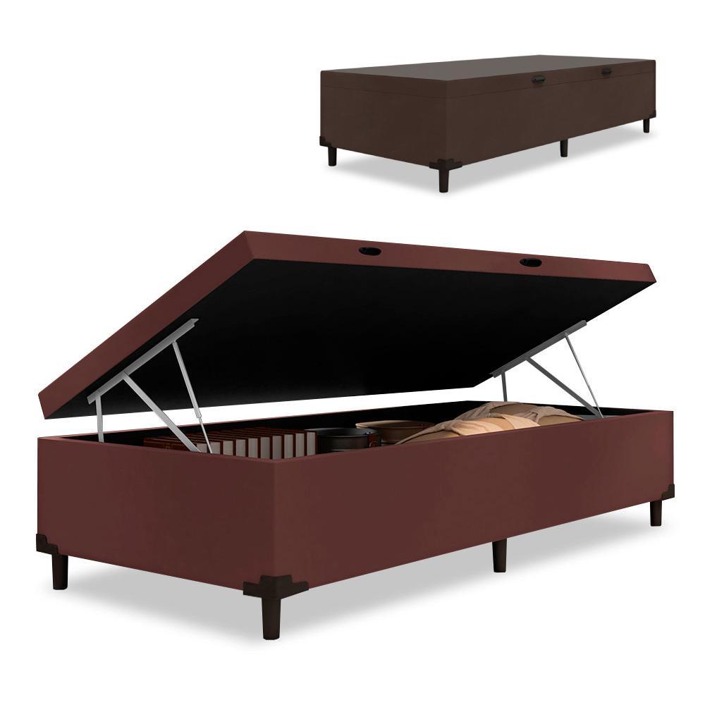 Cama Box com Baú Solteiro 0,88 com 41cm de Altura Prince Suede Marrom - Home & Living
