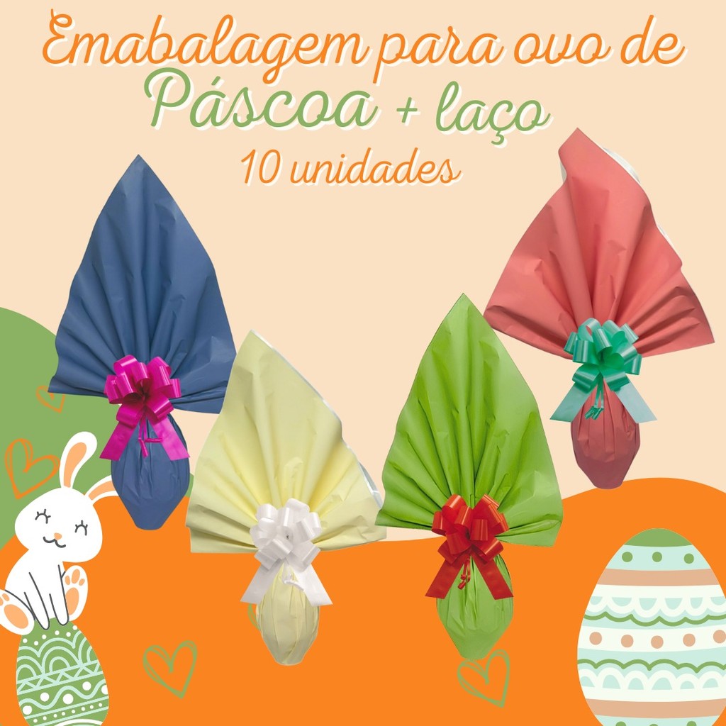 Saco Perolado Para Ovo de Páscoa 35x35cm de 250g até 350g 10 unidades + Laço Flor 10 unidades em Oferta na Shopee