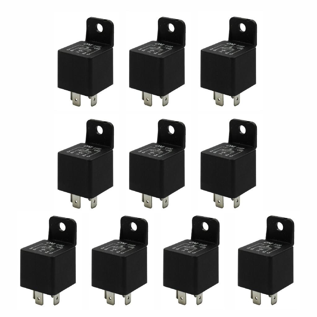 KIT 10UN RELE AUXILIAR UNIVERSAL 12V 40A 4 PINOS C/SUPORTE - Spare Parts and Accessories for Vehicles