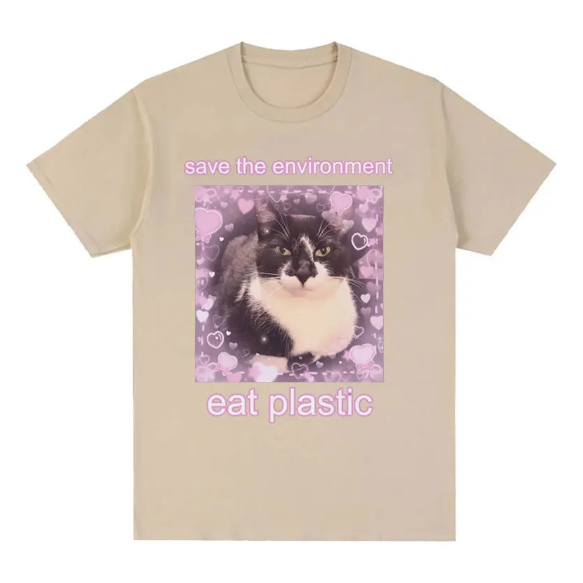 Camiseta Invicto Unisex Gato Meme Salve O Meio Ambiente Coma Plástic Hype