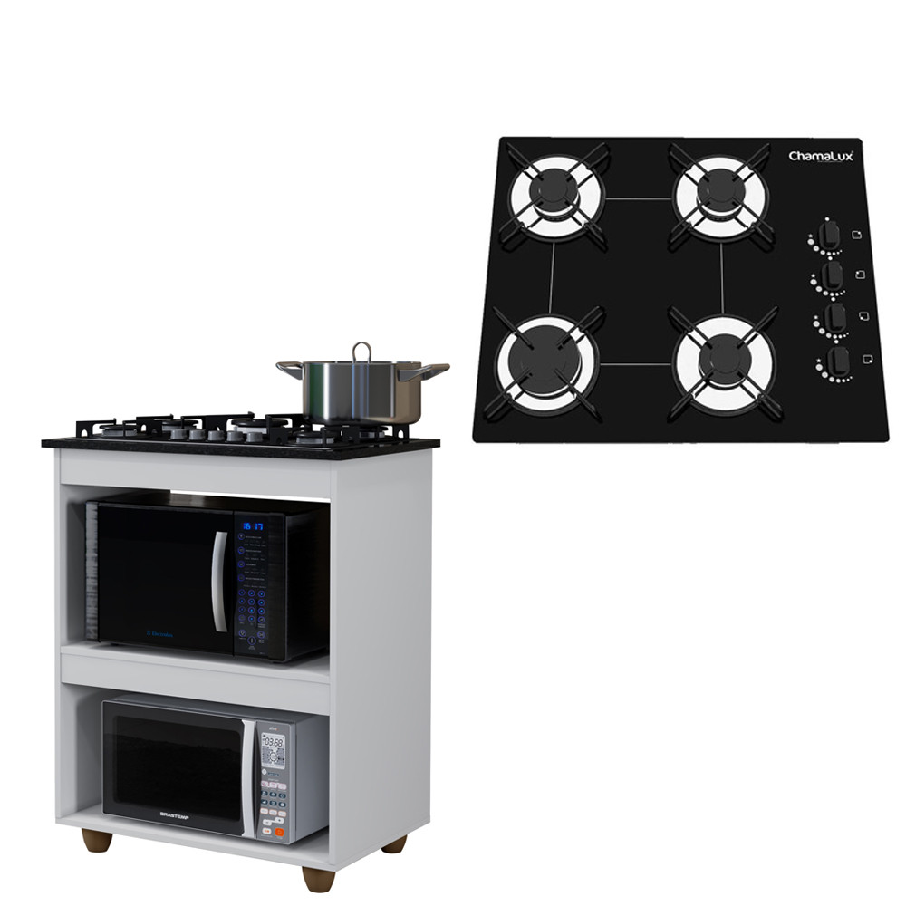 KIT BALCÃO COOKTOP TURIM COM FOGÃO COOKTOP 4 BOCAS CHAMALUX BIVOLT em Oferta na Shopee