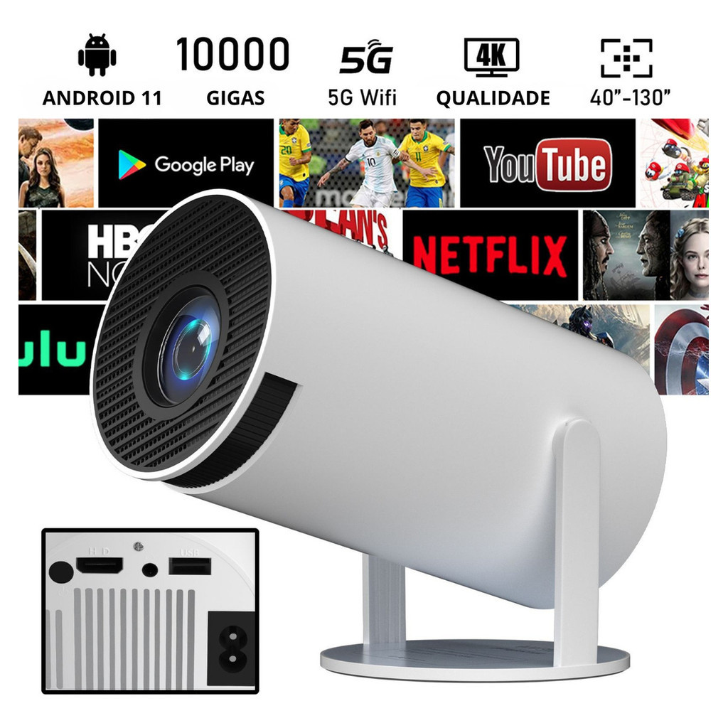 Projetor Portatil Tv 4k Full Hd Wi-fi Cinema Em Casa Hy320 Data Show Netflix Youtube