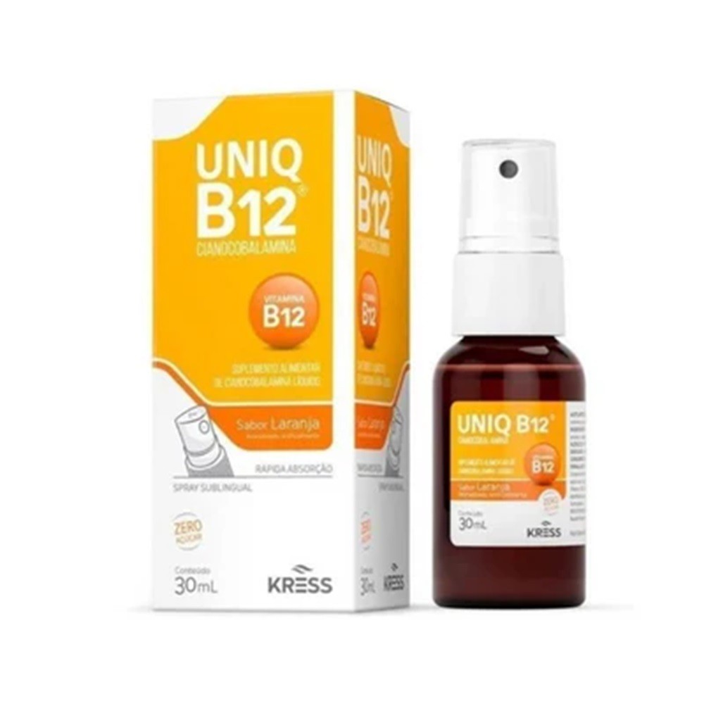 Kit 3 Vitamina Uniq B12 Spray Sabor Laranja 30ml - Kress