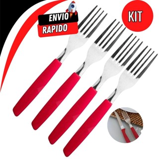 Conjunto de Garfo Kit 6 12 18 24 peças Cabo de Plástico Cabo Vermelho Aço Inox Garfos de Mesa Casa Para Cozinha em Oferta na Shopee