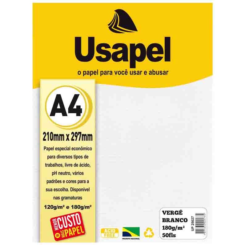 Papel Verge A4 180g/m² Branco 25027 Usapel - 50FL em Oferta na Shopee