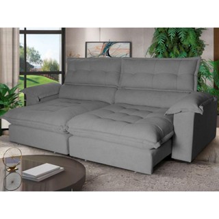 Sofá Retrátil Reclinável Aconchego 2,50m Bouclê Cinza em Oferta na Shopee