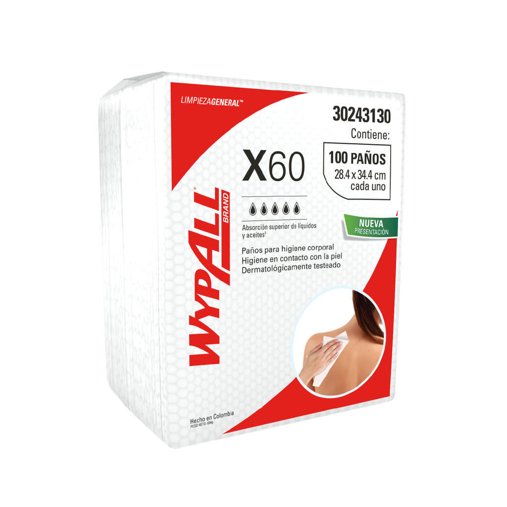 Pano Wiper Wypall p/ Higiene Corporal X60 100uni Banho Leito