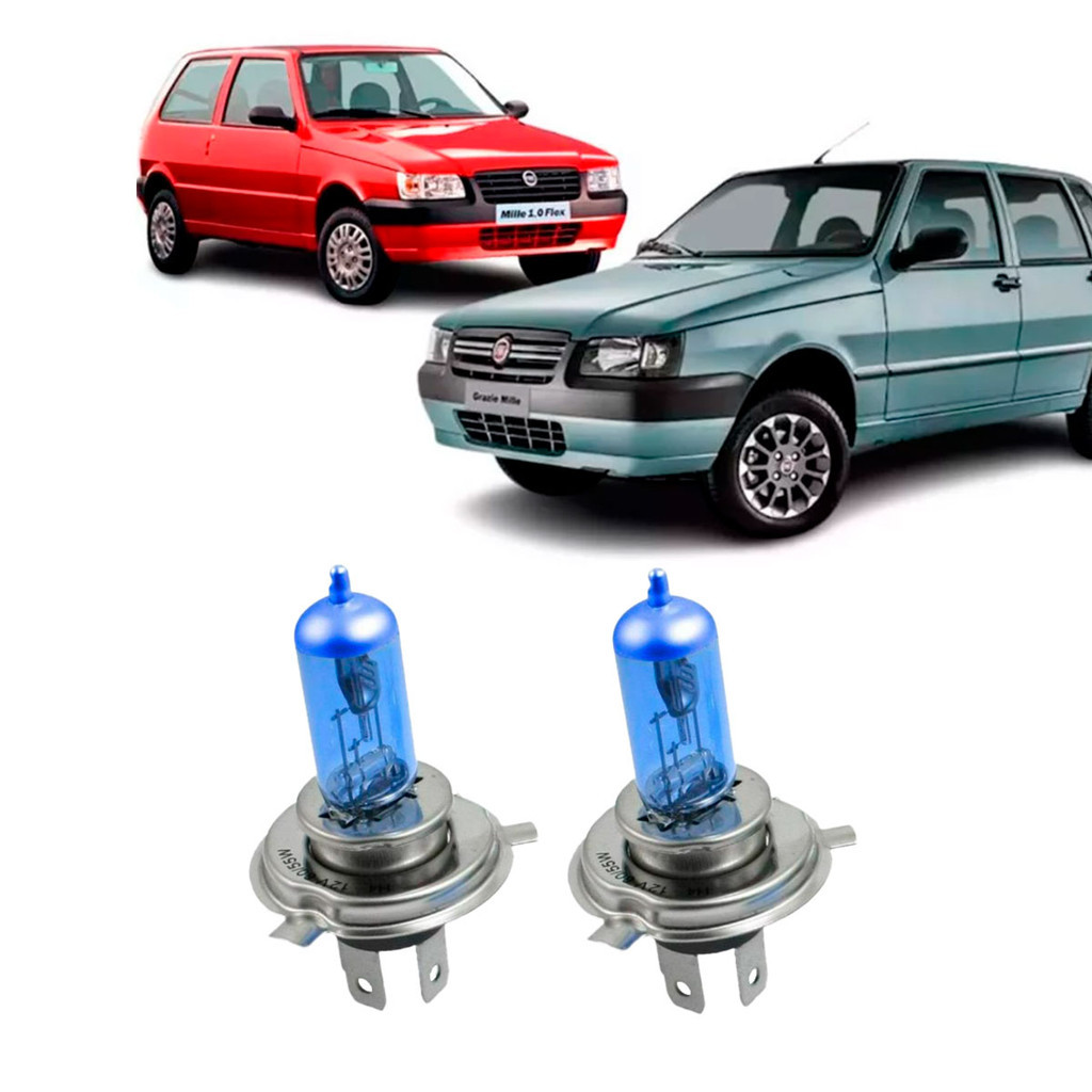 Par de Lâmpadas Super Branca do Farol para Fiat Uno 1984 Até 2013 8500k H4